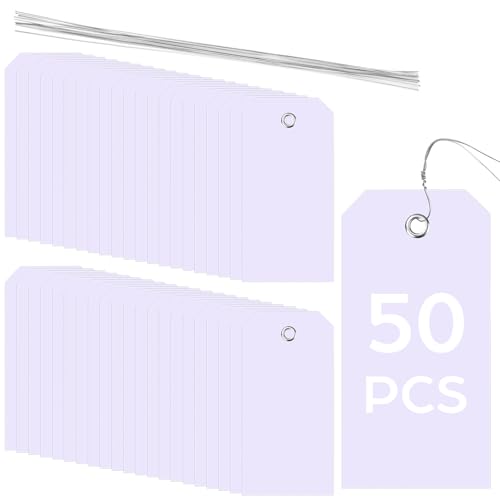 50 Pack White Plastic Shipping Tags with Wire Ties, 4.72 x 2.36 inches Heavy Duty Industrial Hang Tags, Blank Identification Labels for Warehouse, Inventory & Outdoor Equipment (White) - color: White