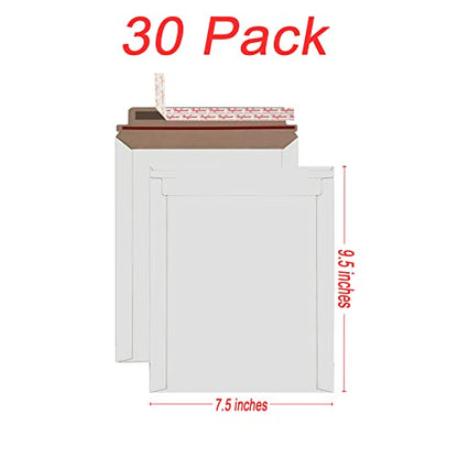 Bonfasvo Rigid Mailers 30 Pack 7.5 x 9.5 inches White Self Seal Stay Flat Bulk Cardboard Kraft No Bend Mailers Peel and Seal for Document Photos Pictures Papers Files CD - color: White, size: 7.5 x 9.5 Inch (30 Pack)