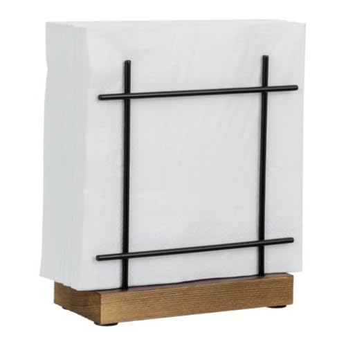 MyGift Napkin Holder, Black Metal with Burnt Wood Base - color: Black / Burnt Wood