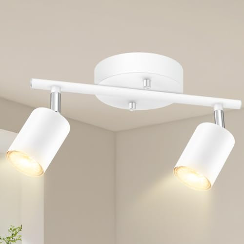 BoostArea LED 2 Light Track Lighting Kit, White 2 Way Ceiling Spot Lighting, Flexibly Rotatable Light Head for Kitchen, Living Room, Bedroom, GU10 Bulb Not Included - color: 2 Light-White