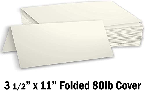 Hamilco Cream 80lb Cover Heavy 3.5x11 Tent Place Cards for Wedding (100PK) - size: Size 3 1/2" x 11" - Cream