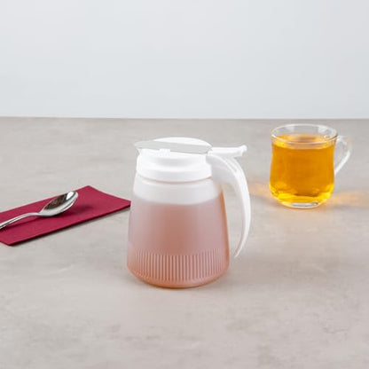 Restaurantware-Chef 101 32 Ounce All Purpose Syrup Dispenser, 1 Honey Dispenser - White Top, Stainless Steel Slide Cover, Plastic Pancake Syrup Bottle, Perfect For Diners, Restaurants, Home - color: White, size: 32 Ounces, style: 1 Count