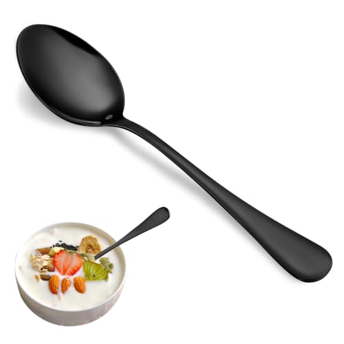 12 Pcs Black Teaspoons Set, Stainless Steel Spoons Silverware, 6.7 Inch - color: Black