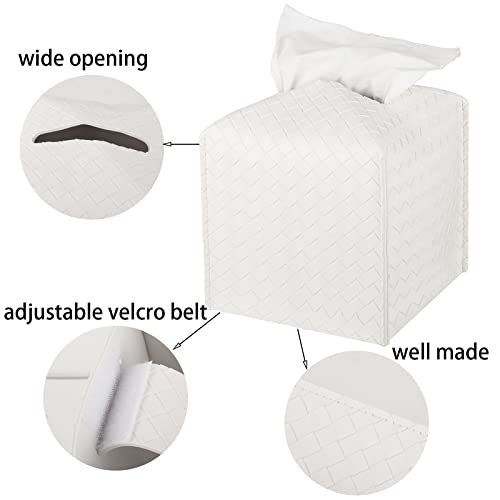 Tissue Box Cover Square Leather Facial Paper Holder, White - color: White, size: square