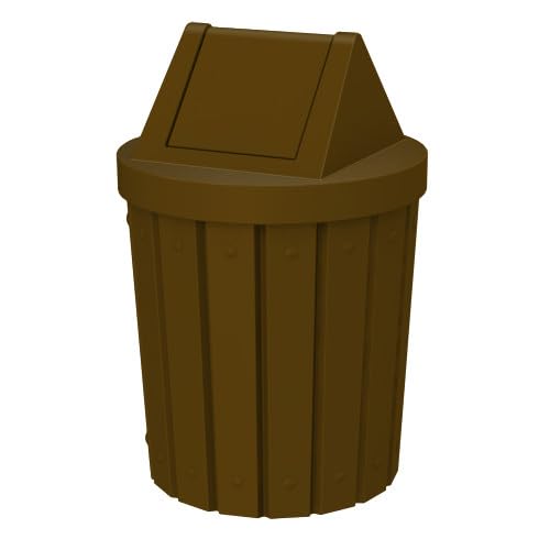 Commercial Trash Can Swing Top Lid - Outdoor Garbage Can - color: Brown, size: 42 Gallon Slatted Round