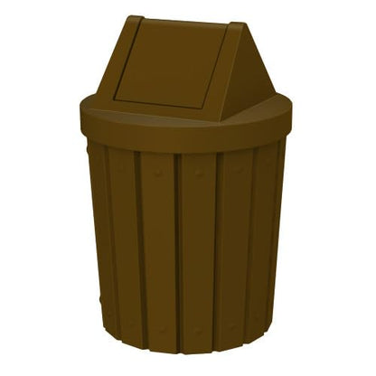 Commercial Trash Can Swing Top Lid - Outdoor Garbage Can - color: Brown, size: 42 Gallon Slatted Round