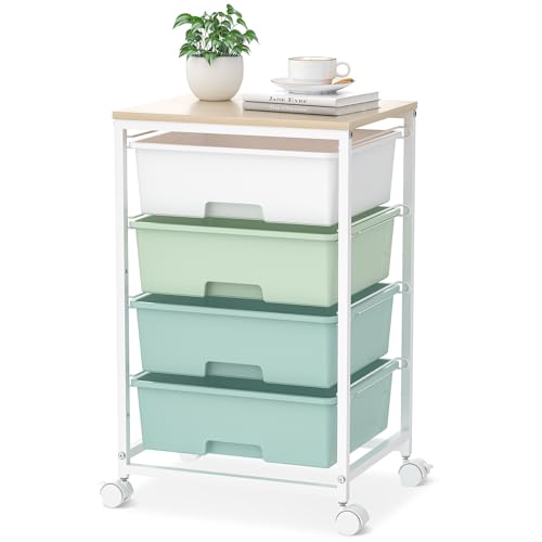 SYKIARIOL Rolling Cart with Drawers, 4-Drawer Utility Cart, Green - color: Green