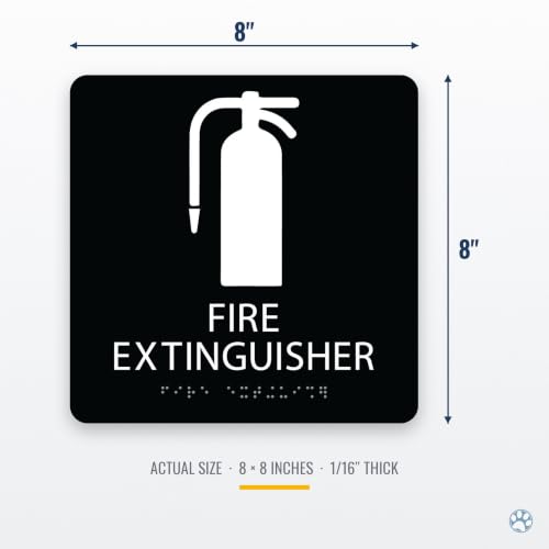 Alpha Dog Fire Extinguisher Sign, 8x8 ADA Braille Sign, Black - color: Black, size: Fire Extinguisher