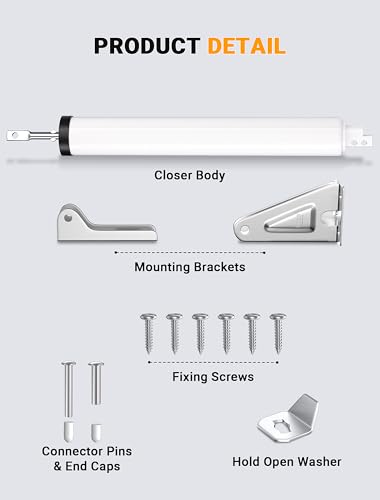 White Storm Door Closer, Pneumatic Screen Door Closer with Hold Open - size: White