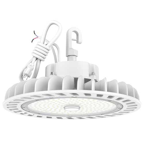 HYPERLITE UFO LED High Bay Lights: 150W High Bay LED Shop Light 21,000LM 5000K, 1-10V Dimmable UFO Lights with 110V Plug 5FT Cable, UL Listed High Bay LED Lights for Warehouse Garage Workshop - size: 150W/5K