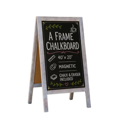 Ilyapa A Frame Chalk Board Easel Sign 40x20 in - Sandwich Signs Outdoor - color: Rustic Grey Wash