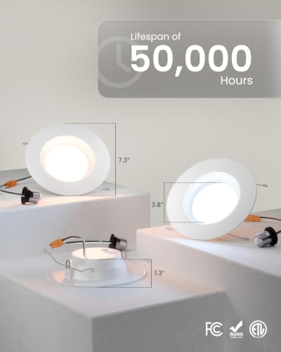 Sunco 24 Pack 6 Inch LED Can Lights, Retrofit Recessed Lighting, Smooth Trim, 965 LM, 13W (60W Equivalent), Selectable CCT 3000K/4000K/5000K/6000K/6500K, Dimmable, Damp Rated UL - size: 6"