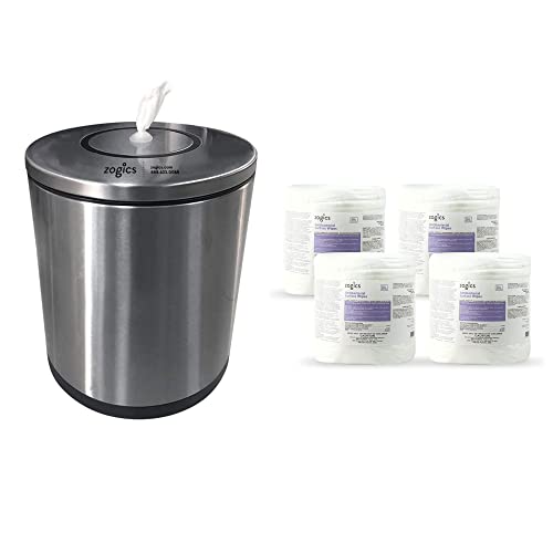 Zogics Antimicrobial Wipes and Tabletop Stainless Steel Wipe Dispenser - style: Stainless Steel + Antimicrobial Wipes