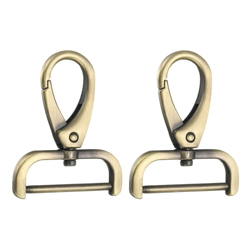 HARFINGTON 2Pcs Detachable Snap Hook Swivel Clasp 1 1/4" D Ring with Swivel Lobster Claw Clasps Hook for Purse Strap Keychain Bag DIY Craft, Brass - color: Brass, size: 1 1/4"
