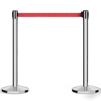 Crowd Control Warehouse 2-Pack Retractable Belt Barriers, 11ft Red Belt - color: Red Belt with Polished Stainless Steel Post