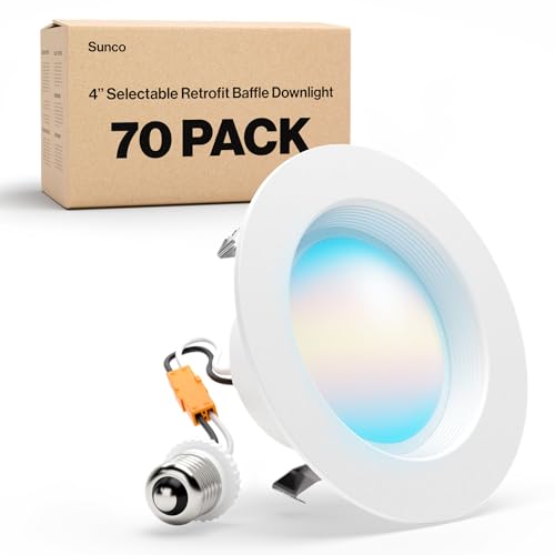 Sunco 70 Pack 4 Inch Retrofit LED Recessed Lights, 5CCT, 11W=60W, Dimmable - size: 4 Inch (70 Pack)