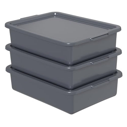 Gray Bus Box with Lid, 13 L Plastic Commercial Bus Tub, 3 Packs - size: 13 L with Lid