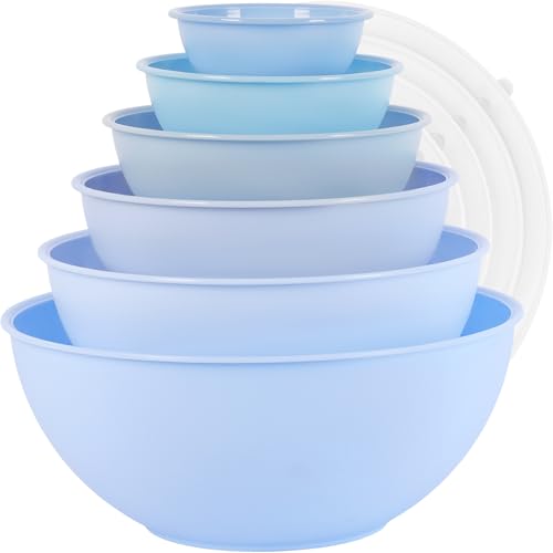BoxedHome BPA Free Plastic Round Mixing Bowl with Lids, 12 Pack Nesting Bowls with Lids Set, Microwave and Dishwasher Safe Prep & Serving Bowls Great for Mixing, Baking, Serving (Pale Blue, 12pcs) - color: Pale Blue