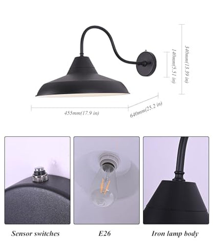18" Large Gooseneck Barn Light, Dusk to Dawn Exterior Wall Fixture - size: 18 in