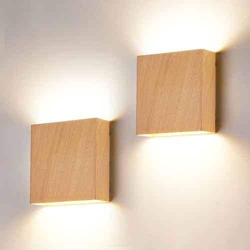 2 Pack Indoor Outdoor Natural Wood Grain Up and Down LED Wall Light, Modern Bedroom/Porch Wall Lamp, IP65 Waterproof, 5%-100% Dimmable 18W 1620lm, 5CCT (2700K-5000K), CRI 90+, 120V-277V - color: Natural Wood, size: 2pack