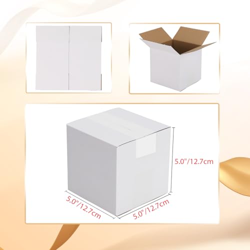 Calenzana 5x5x5 Inches Shipping Boxes Set of 50, White Corrugated Cardboard Box for Packing Mailing Small Business - size: 5x5x5