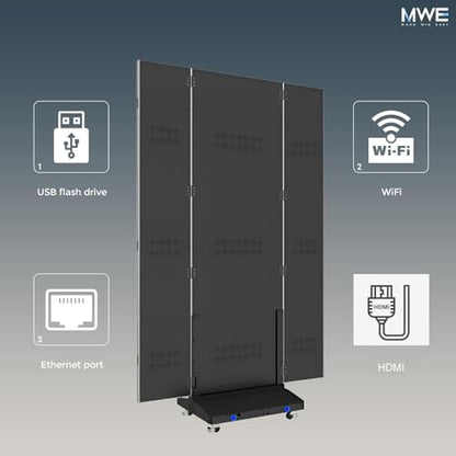 MWE P1.86 Tri-Fold LED Poster Screen with Flight Case, 90" Dual-Sided LED Digital Signage Display with Publishing System, Foldable Advertising Display Kiosk Video Wall for Events, WiFi/USB/HDMI - size: 90"-Tri-fold