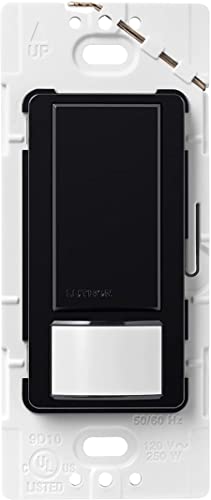 Lutron Maestro Vacancy Motion Sensor Light Switch for Bathroom, Garage, Laundry Room, and Closet, for Any Light Bulbs, Auto Off Only, Single-Pole Only, No Neutral Required, MS-VPS2-BL, Black