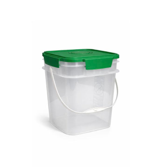 House Naturals 4 Gallon Square Food Grade Bucket Pail with Plastic Handles and Lid (Pack of 3) Made in USA containers (4G SQ Clear - Green lids) - color: 4g Sq Clear - Green Lids