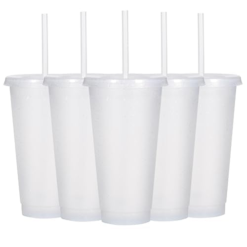 Suertestarry Tumbler with Straw and Lid,Water Bottle Iced Coffee Travel Mug Cup,Reusable Plastic Cups,Perfect for Parties,Birthdays,24oz-5 Pack (White, 5pack) - color: White, size: 5pack