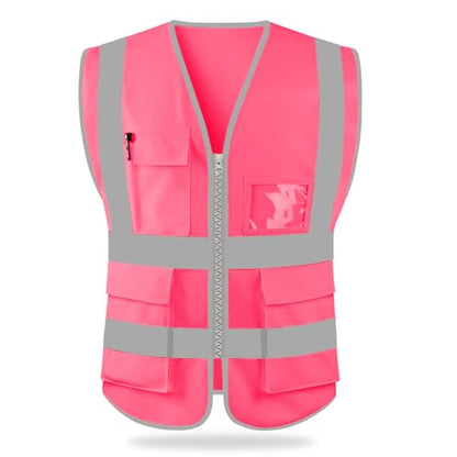 HYCOPROT High Visibility Safety Reflective Vest with Pockets and Zipper, Meets ANSI/ISEA Standards - color: Pink, size: 3X-Large