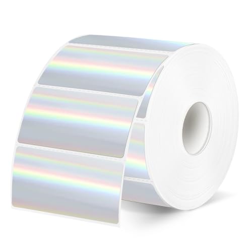 2x1 Inch Holographic Thermal Labels, Silver Glitter Thermal Printer Stickers, Waterproof Self-Adhesive Shipping Label Printer Sticker for Barcode, Name, Address, 300 Labels/Roll - color: Silver, size: 1*2 inch/1 roll