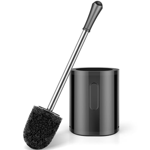 Toilet Brush, Compact Size Toilet Bowl Brush with Stainless Steel Handle, Small Size Plastic Holder Easy to Hide, Space Saving for Storage, Drip-Proof, Easy to Assemble, Deep Cleaning Black - color: Black