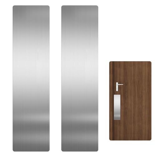 2 Pcs Door Scratch Protection Plate 3" x 12", Stainless Steel Push Plate, Self Adhesive Kickplate for Interior, Exterior Doors (Brushed Nickel) - color: Nickel
