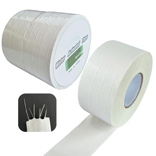 2 Rolls Reinforced Water Activated Tape,2" x150ft(50yds) Per Roll,White Gummed Kraft Paper Tape with Strong Fiberglass,Adhesive Surface is Sticky When Wet.Suit for Packing Boxes.