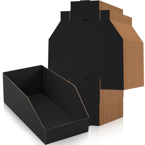Fuyoooo 30 Pack 12 x 6 x 4. 5 Inches Cardboard Storage Bins Open Top Bin Boxes Corrugated Shelf Organizer Bins for Pantry, Parts, Garage, Snacks, Bottles, Cans or Warehouse Home Cubby, Black - size: 12 x 6 x 4. 5 Inches