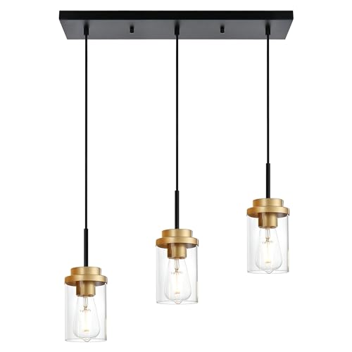 MELUCEE 20.5 Inches Dining Room Light Fixture Hanging 3-Lights - color: Black Brass, size: 3 Lights-1 Pack Linear