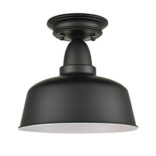 Farmhouse Industrial Semi-Flush Ceiling Light, Matte Black - color: Black