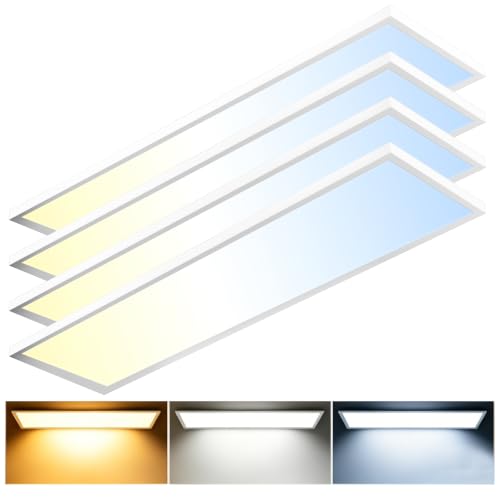 1x4 LED Flat Panel Light, 5500LM, 3CCT Selectable, Dimmable Ceiling Light - color: White, size: 4PACK