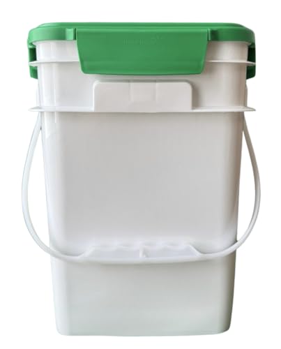 House Naturals 4 Gallon Square Food Grade Bucket Pail with Plastic Handles and Lid (Pack of 3) Made in USA containers (White - Green lid) - color: White - Green Lid