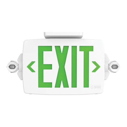 Lithonia Lighting Quantum LED Exit Sign Emergency Light Combo, Exit Sign and Emergency Lights for Business, 2-Head Fixture, Red/Green Selectable Letters, White (LHQM S W RG MVOLT M6) - color: Red/Green Selectable - White, size: 16.5" | Sign & Round Light