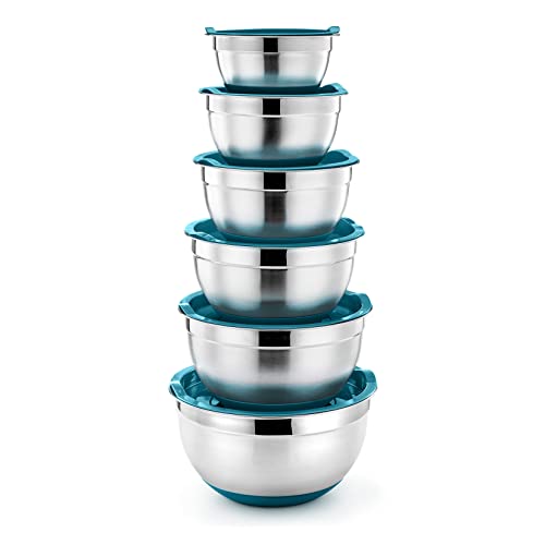 P&P CHEF Stainless Steel Mixing Bowls With Lids, Set of 6, Blue - color: Blue