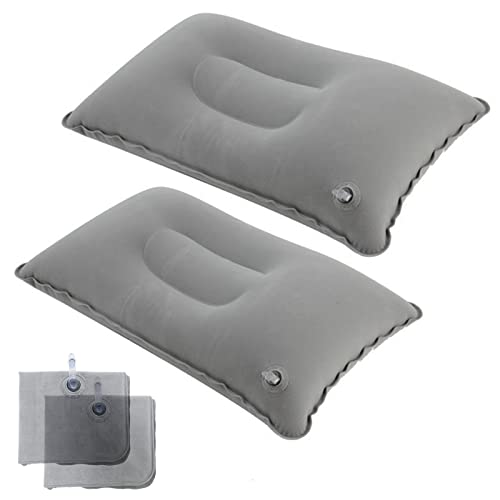 2Pack Ultralight A4 Size Inflatable Travel Pillow, Small Squared Flocked Fabric Air Pillow for Traveling, Holiday Trip, Hiking, Camping,Napping,Neck Lumbar Support(Gray) - color: Gray