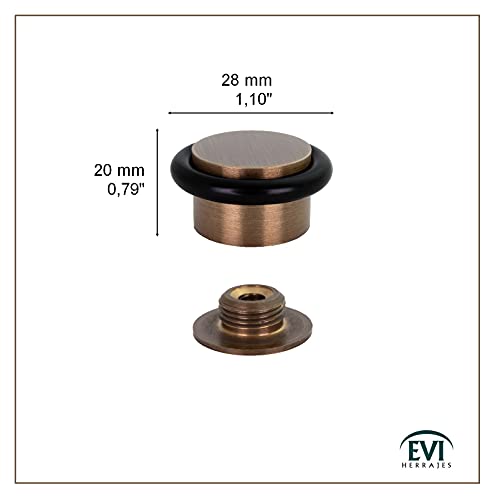 EVI Herrajes | Adhesive Door Stop | Threaded Base | W:1,1in H:0,8in | Leather Brass Finish | Silicone Black Rubber | Simple Fixation | 100% Functional | Mod. I-103/28 - color: Antique Leathe Brass, size: 1.10x0.79in