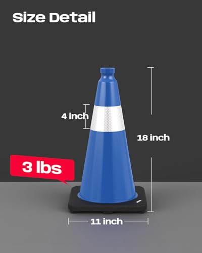 BATTIFE 8 Pack 18 Inch Traffic Cones, PVC Blue Cone, Black Weighted Base - color: Blue, size: 18 Inch