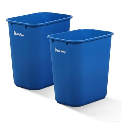 PLASTIC PRINCE 28 Quart Trash Can, Blue Plastic Rectangular 7 Gallon Wastebasket for Kitchen Bathroom Office, 28 qt Garbage Can Fits Under Desk Cabinet Sink, Pack of 2 - color: Blue