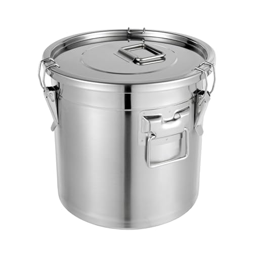 304 Stainless Steel Canister with Airtight Lids, 5.5 Gal Large Canisters Container w/Locking Clamp, Food Containers Storage Bucket for Flour Grain Coffee Bean (21L) - size: 21L