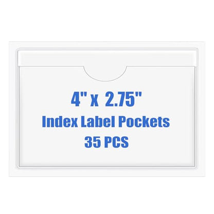 Origin-Joy 35 PCS Self Adhesive Index Card Pockets with Top Open, Clear Plastic Label Holder for Cards of Note, Library and Business, Adhesive Label Pockets & Card Holder (4 x 2.75 inch) - size: 4 x 2.75 inch, style: Horizontal