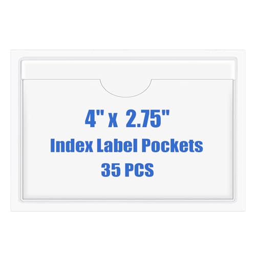 Origin-Joy 35 PCS Self Adhesive Index Card Pockets with Top Open, Clear Plastic Label Holder for Cards of Note, Library and Business, Adhesive Label Pockets & Card Holder (4 x 2.75 inch) - size: 4 x 2.75 inch, style: Horizontal