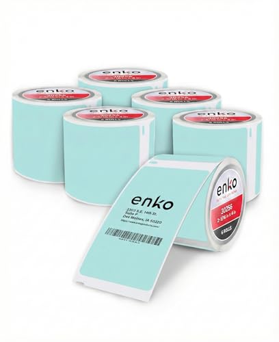 enKo 30256 6 Rolls | 1800 Blue Turquoise Thermal Labels (2-5/16 x 4 in) - color: Tiffany Blue