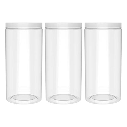 60oz (1780 ml,3 Pack) Clear Tall Plastic Storage Jar with Lid, Round Airtight Food Storage Container with Screw Lid Kitchen Pantry Storage Container for Spaghetti Pasta Cereal Coffee Beans